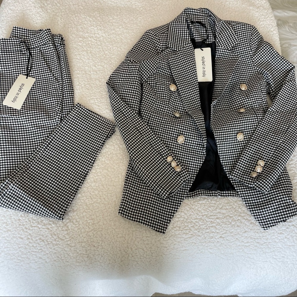 Black and white plaid blazer with pants set bought in ITALY